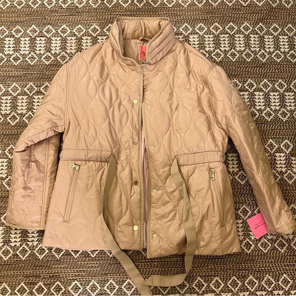 NWT Kate Spade L Relaxed Belted Quilted Anorak Coat Khaki - Picture 8 of 9